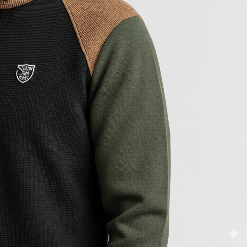 Men's Winter Retro Color Block Waffle Texture Half-Zip High Neck Sweatshirt MTA2726J6P