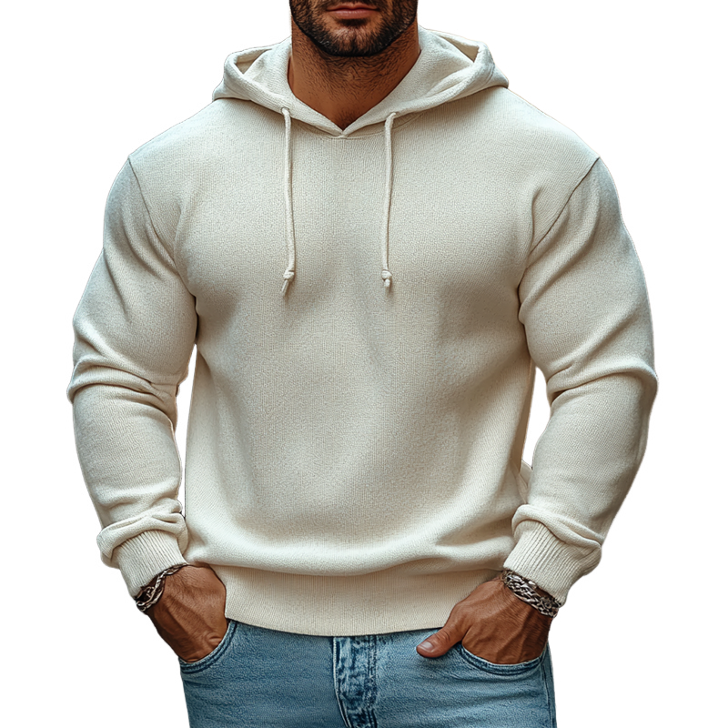 Men's Knitted Solid Color Loose-fitting Hoodie MTA2052K6X
