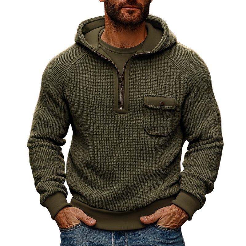 Men's Solid Color Waffle Texture Patchwork Hoodie MTA2053K9X