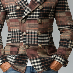 Men's Brushed Plaid Patchwork Lapel Double-breasted Blazer  MTA2497K9X
