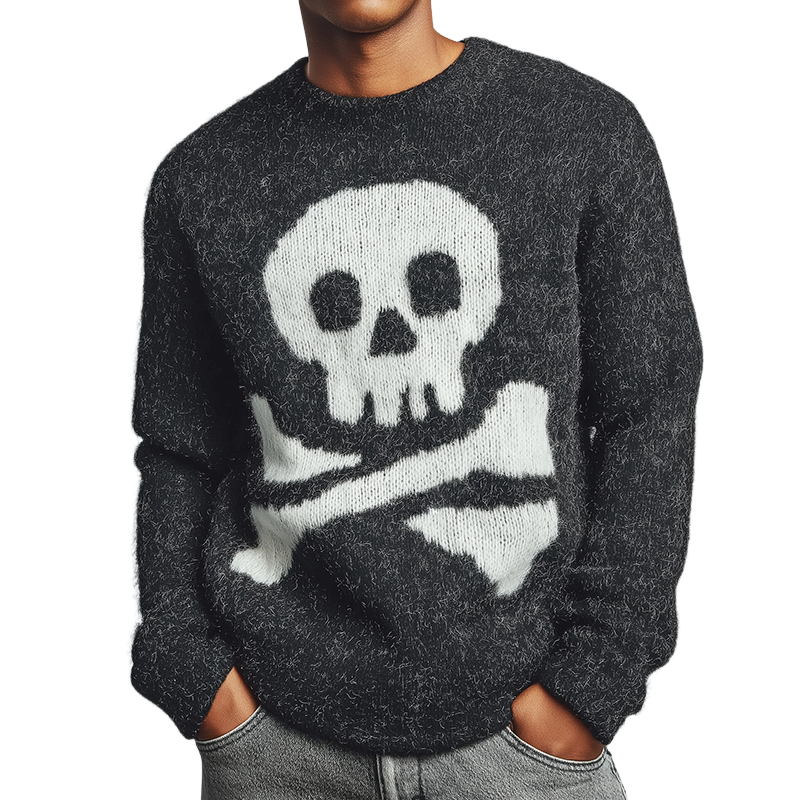 Men's Retro Casual Skull Knit Crew Neck Sweater MTA2883K4TO