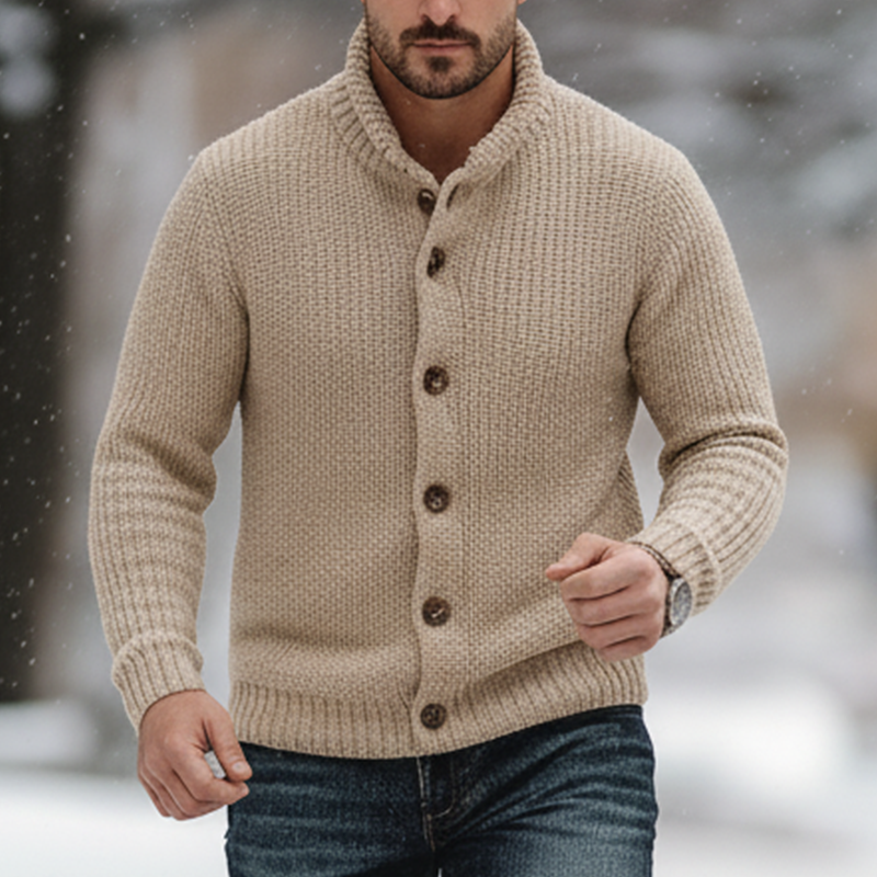 Men's Winter Simple Cotton Yarn Knitted Button Cardigan MTA2883K4P