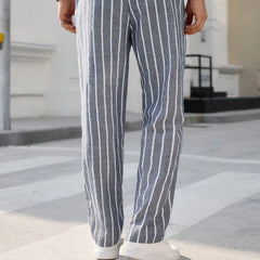 【24-hour shipping out】Men's Casual Cotton and Linen Striped Elastic Beach Pants MTA0386D6X