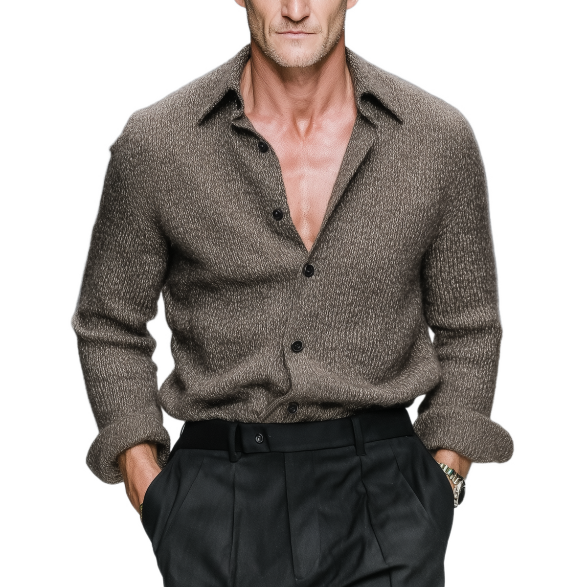 Men's Classic Casual And Business Knitted Long-sleeved Shirt MTA0754K4K