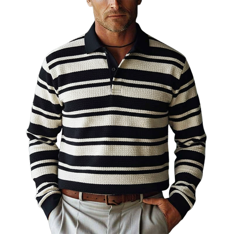 Men's Striped Casual Long-sleeved Polo Shirt MTA0126K5X