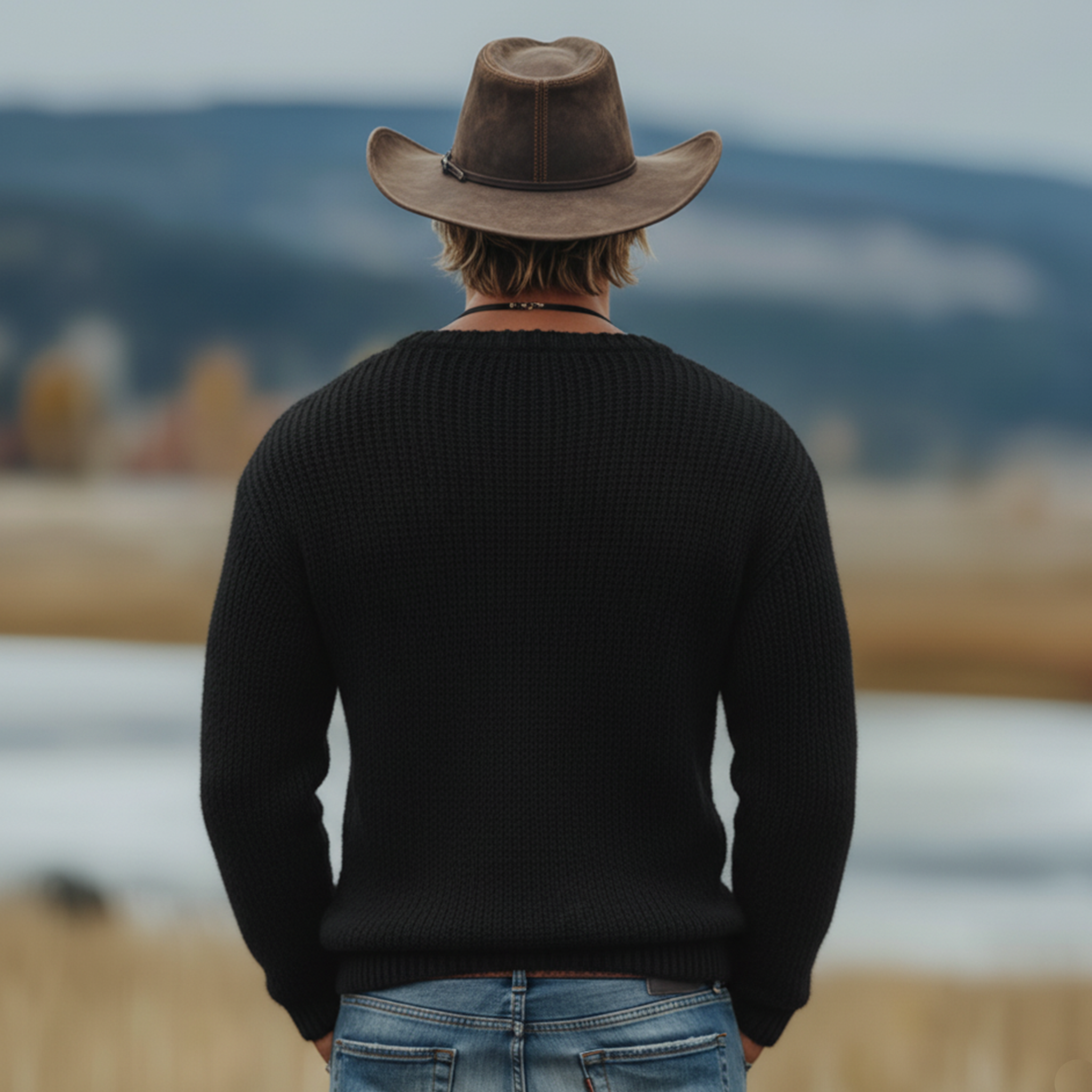 Men's Classic Retro Western Style Rose V-neck Sweater MTA3046K3K