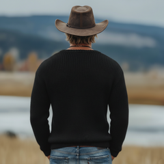 Men's Classic Retro Western Style Rose V-neck Sweater MTA3046K3K