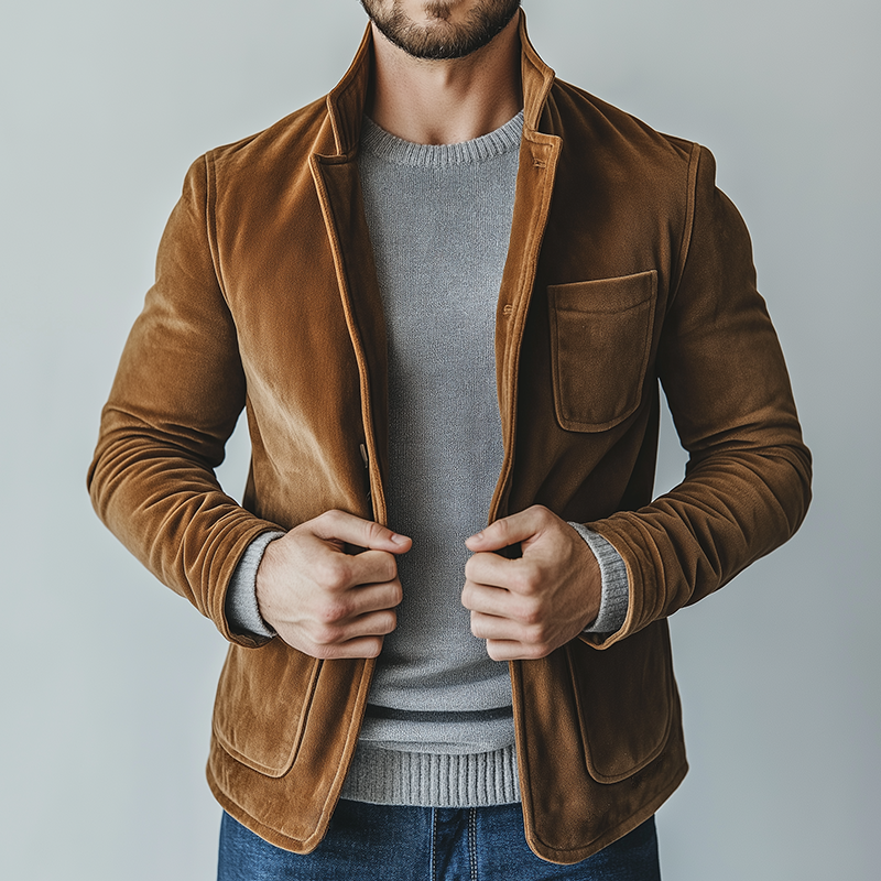 Men's Retro Casual Faux Suede Stand Collar Jacket MTA1006K1TO