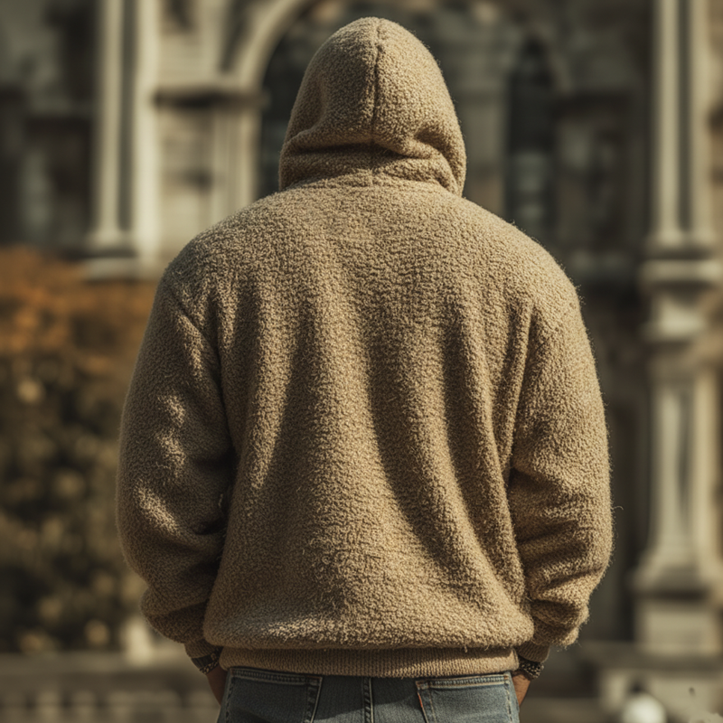 Men's Urban Warm Khaki Fleece Zipper Collar Hoodie MTA2014K8U