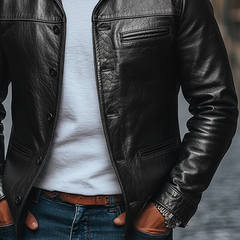 Men's Solid Color Retro Lapel Button PU Jacket MTA0431L2X