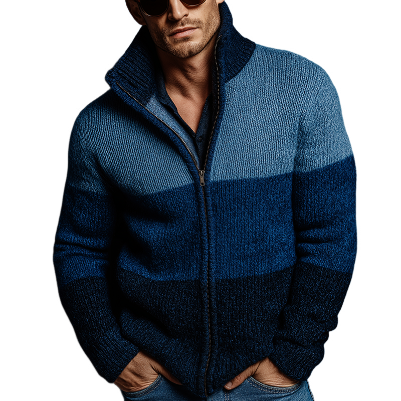 Men's Retro Casual Color Block Zipper Cardigan MTA2444K6TO