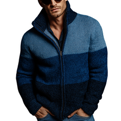 Men's Retro Casual Color Block Zipper Cardigan MTA2444K6TO