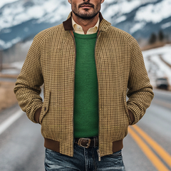 Men's Retro Houndstooth Stand Collar Zip-Up Jacket MTA0646K6X