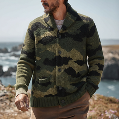 Men's Leopard Print Jacquard Knit Collar Button Cardigan MTA1367K7X