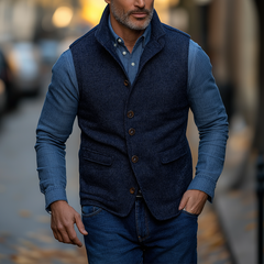 Men's Winter Retro Twill Faux Wool Button Vest MTA2867K9P