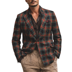 Men's Retro Plaid Print Lapel Blazer  MTA2471K7X