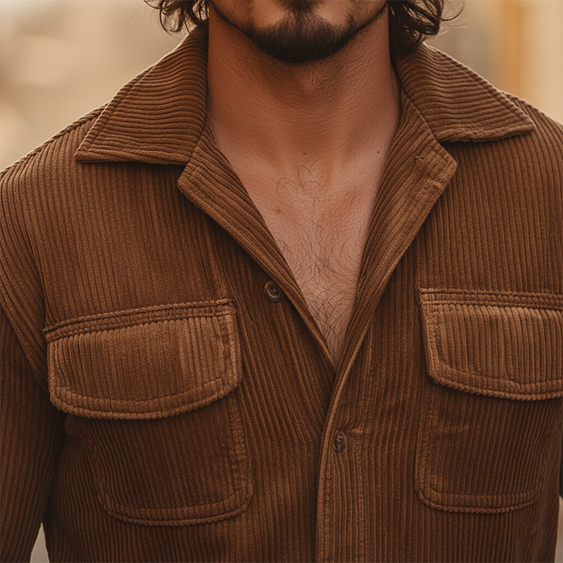 Men's Retro Minimalist Corduroy Long-Sleeved Jumpsuit (Belt Not Included) MTA0183K3P