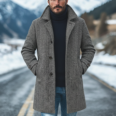 Men's Herringbone Blend Lapel Mid-length Coat MTA0605K1X