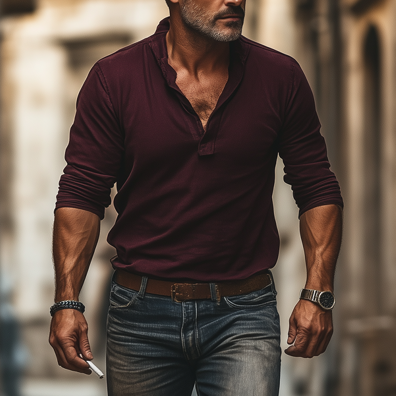 Men's Retro Solid Color Cotton Polo Shirt MTA2500K9P