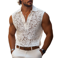Men's Fashion Lace Lapel Sleeveless Casual Tank Top MTA1217E3Z