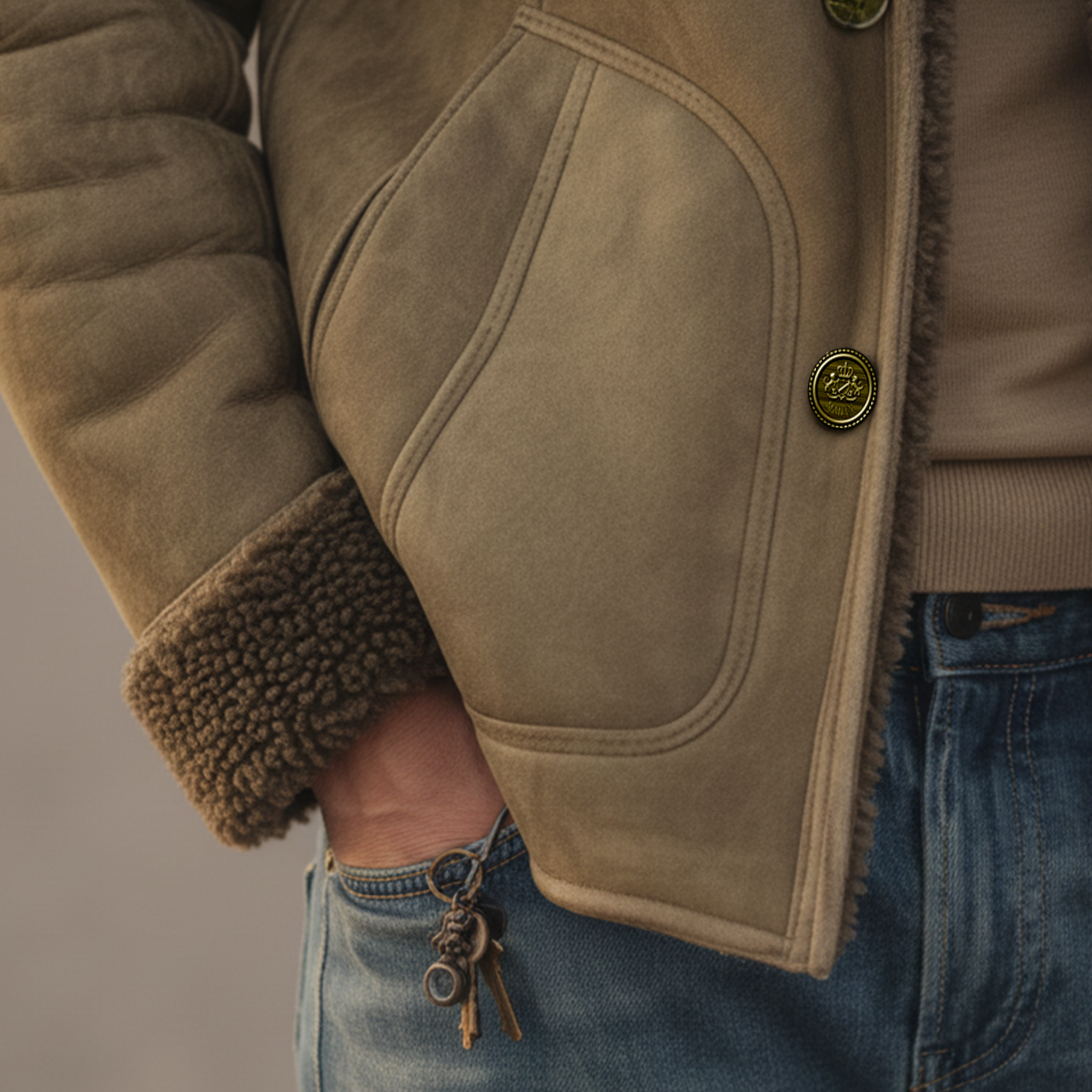 Men's Classic Retro Lapel Fleece-lined Faux Suede Jacket MTA0100K6K