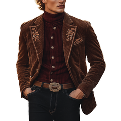 Men's Winter Retro Embroidered Corduroy Button Jacket MTA2119K8P