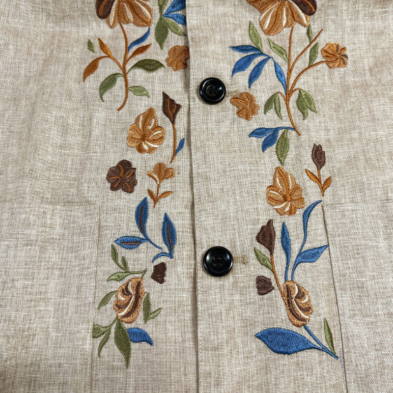 【24-hour shipping out】Men's Casual Linen Embroidered Stand Collar Single Breasted Slim Fit Jacket 48687422M