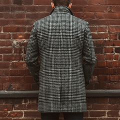 Men's Classic Gray Plaid Faux Wool Two-button Mid-length Coat MTA2709K4U