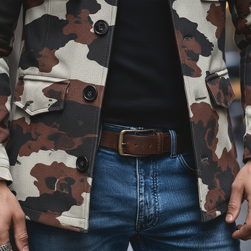 Men's Retro Cow Print Twill Cotton Jacket MTA1038K3P