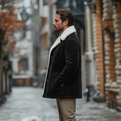 Men's Classic Casual Lapel Fleece Lining Button Faux Velvet Coat MTA0550K1K