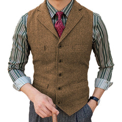Men's Vintage Classic Wool Blended Lapel Single Breasted Suit Vest 15824060M
