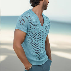 【24-hour shipping out】Men's Summer Fashion V-neck Knitted Mesh Breathable T-shirt MTA0240D7U
