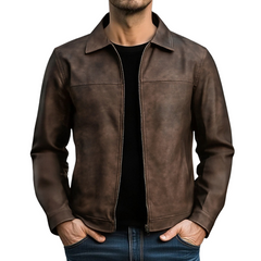 Men's Vintage Distressed Leather Jacket 34416789U