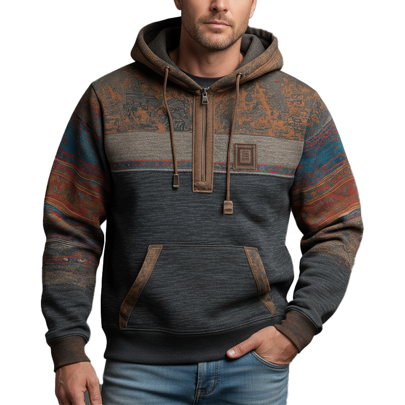 Men's Winter Vintage Polyester-Cotton Blend Printed Hooded Sweatshirt MTA2329J8P