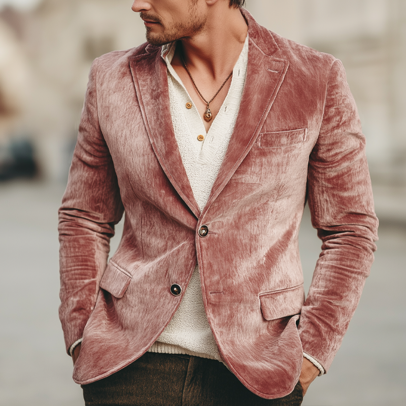 Men's Classic Pink Velvet Double-breasted Double Vents Blazer MTA0436L6U