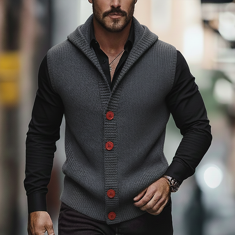 Men's Winter Retro Cotton Yarn Knit Hooded Button Vest MTA2875K4P