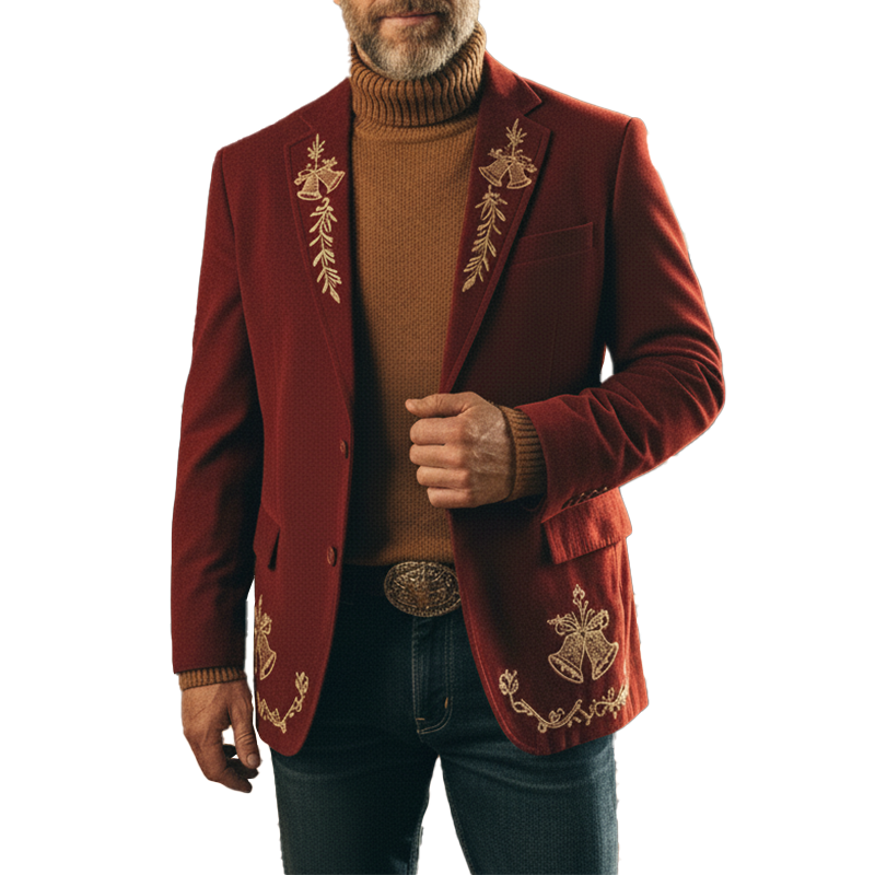 Men's Christmas Retro Embroidered Faux Wool Suit MTA2068K0P