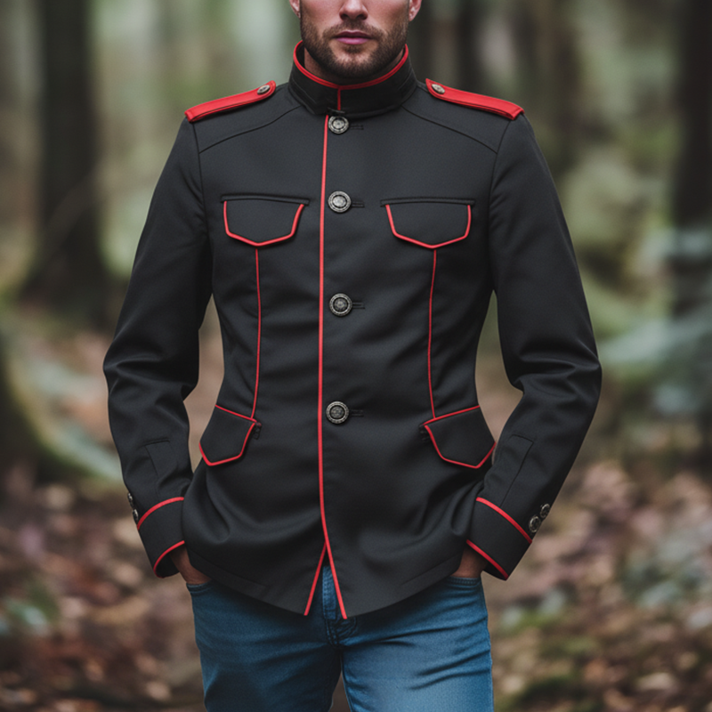 Men's Fashion Color-Blocked Cotton Blend Stand Collar Jacket MTA1754K2P