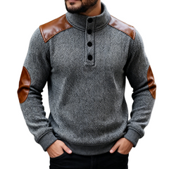 Men's Retro Casual Herringbone Patchwork PU Stand Collar Sweatshirt MTA0608K8TO