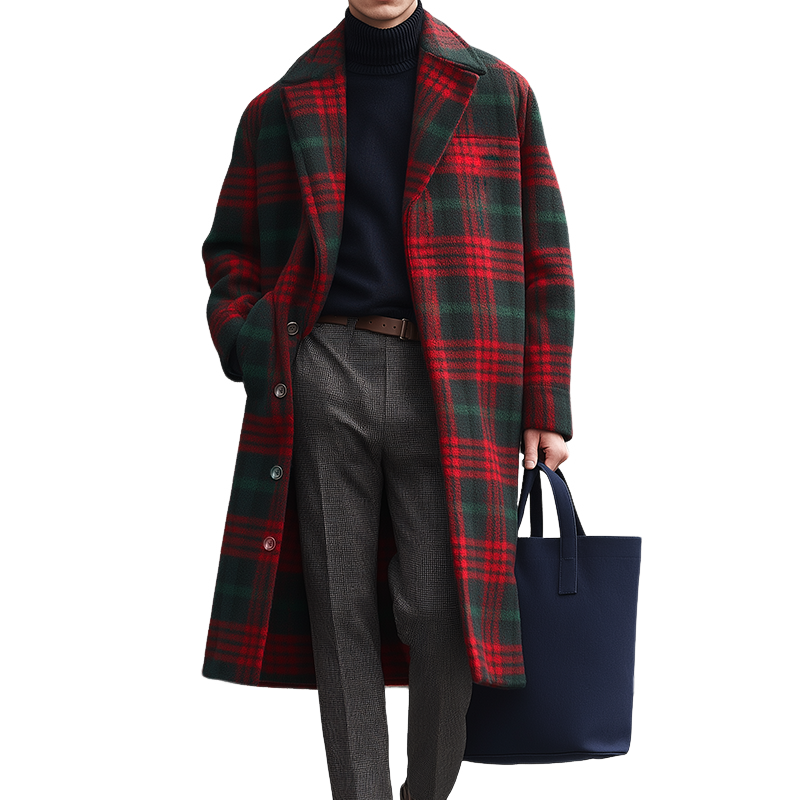 Men's Retro Casual Plaid Print Overcoat MTA2099K6TO