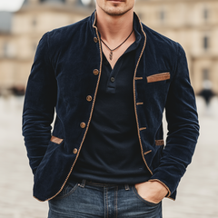 Men's Retro Corduroy Stand Collar Multi-Button Jacket MTA0886K0U