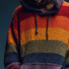 Men's Retro Casual Rainbow Knitted Hooded Pullover Sweater MTA2227K1TO