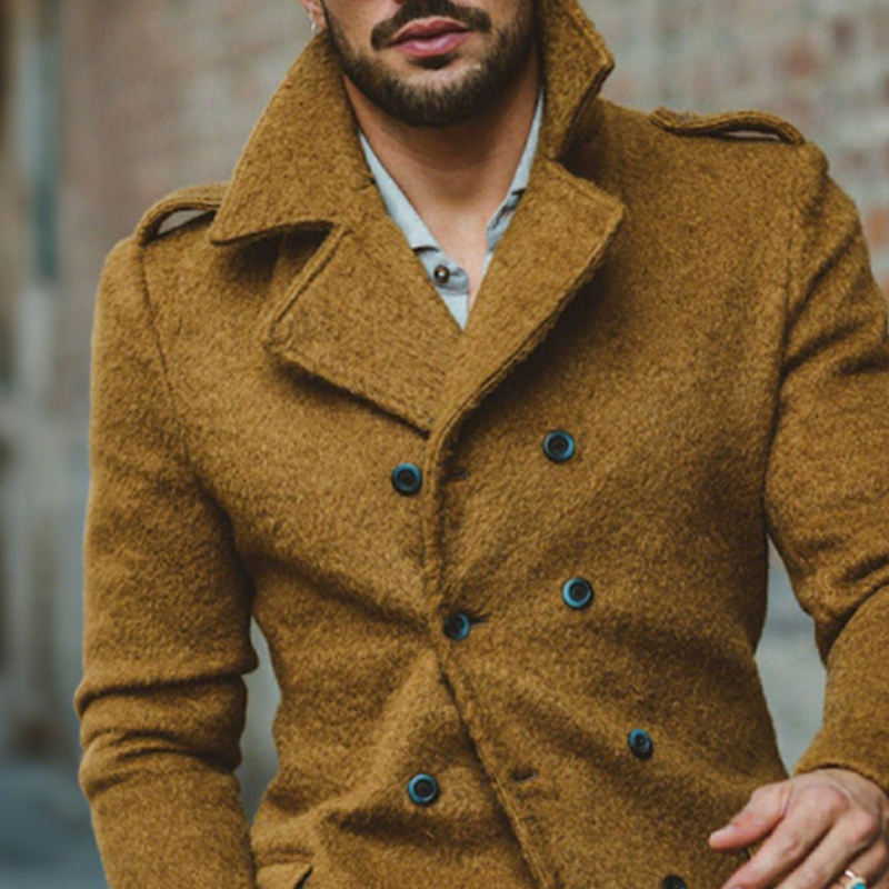 Men's Retro Casual Solid Color Double-Breasted Overcoat MTA1981K1TO