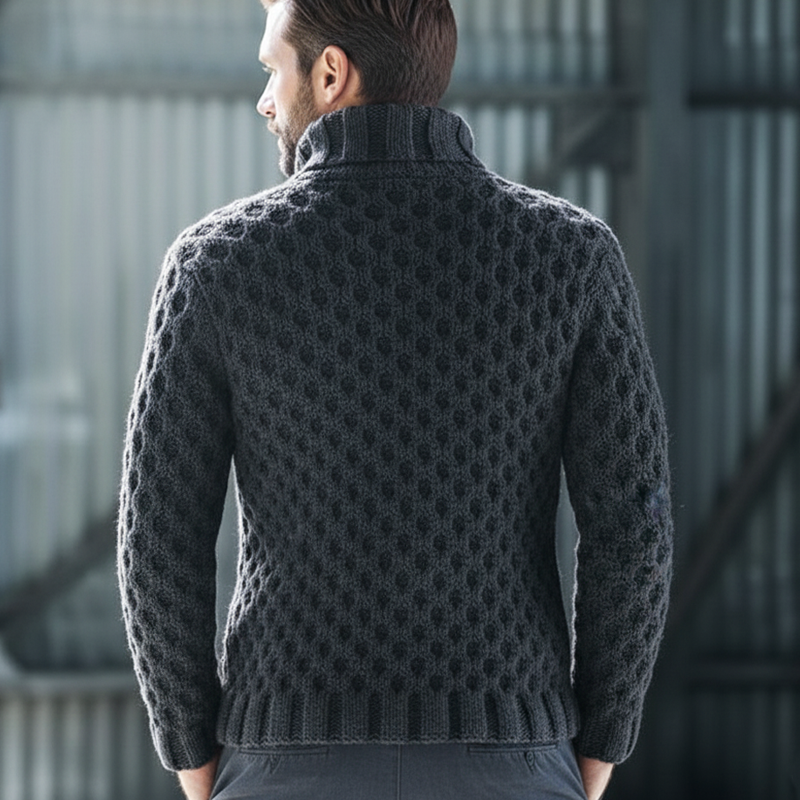 Men's Retro Round Hole Textured Stand Collar Slim Fit Knit Sweater MTA1144K9U