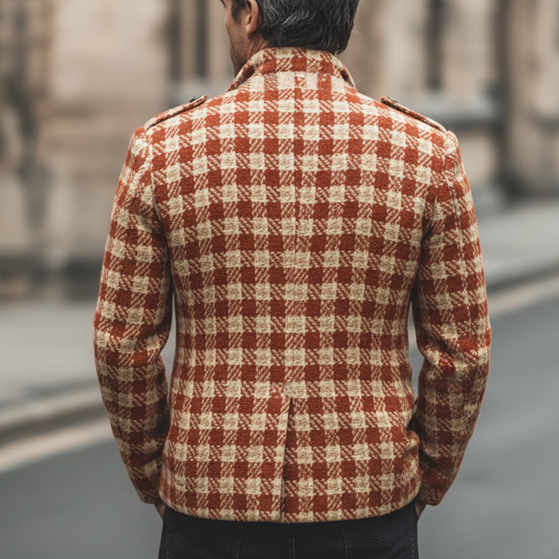 Men's Classic Plaid Double-breasted Notched Lapel Faux Wool Jacket MTA0452L8U