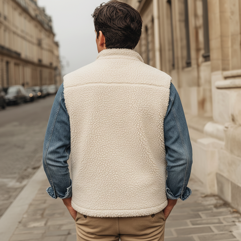 Men's Urban Warm Faux Lambskin Stand-collar Button-up Vest MTA0163L4U