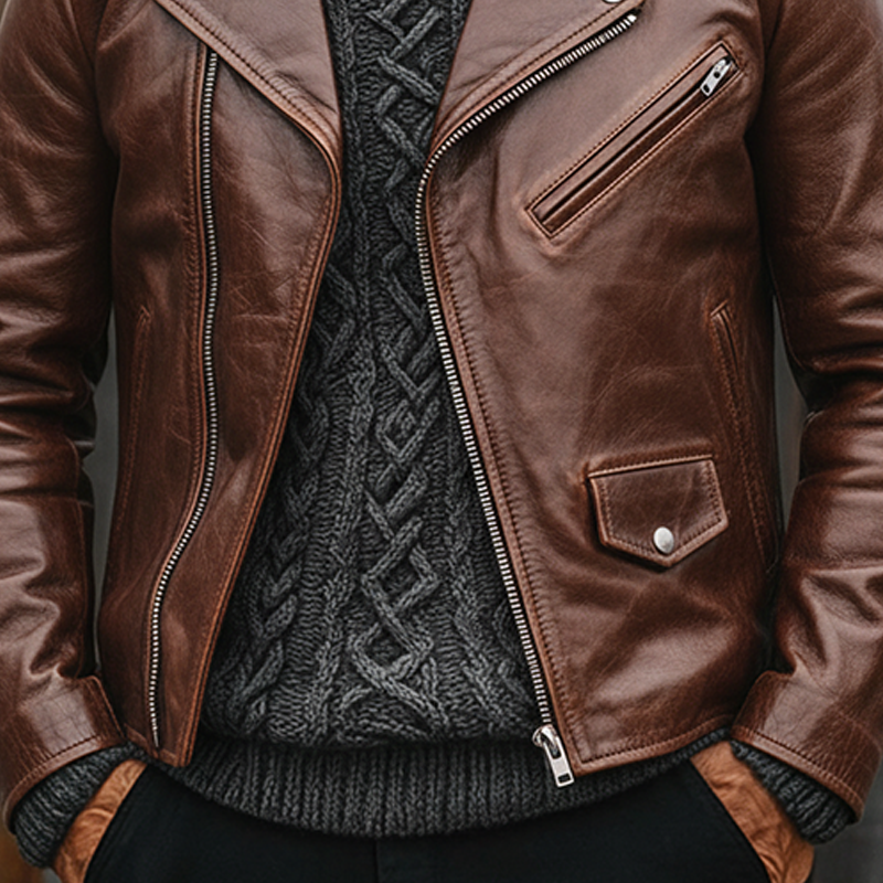 Men's Retro Zipper Lapel Motorcycle Jacket MTA0435L9X