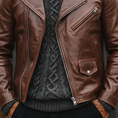 Men's Retro Zipper Lapel Motorcycle Jacket MTA0435L9X