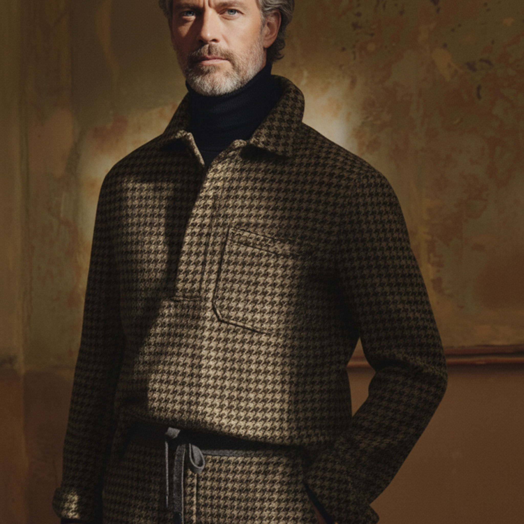 Men's Classic Light Business Style Houndstooth Wool Polo Shirt MTA0463K8K