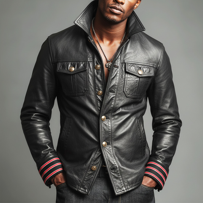 Men's Urban PU Leather Slim Fit Button Jacket MTA1206K2U